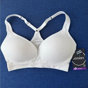 Jockey Women’s Activewear Mid Impact Molded Cup Seemless Sports Bra, White